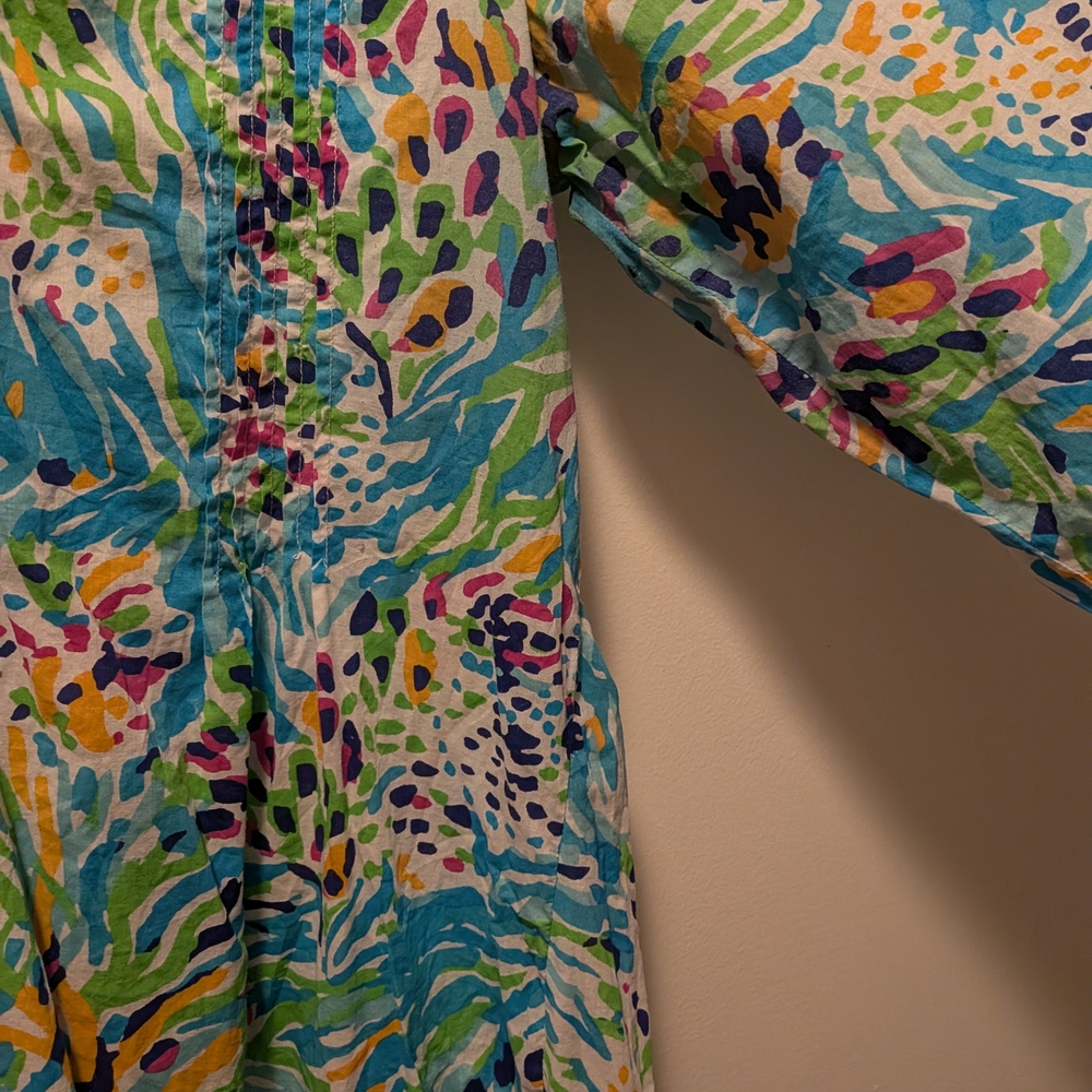 Lilly Pulitzer Tunic Embroidery Beaded Pintucking  XL 3/4 Sleeve - Picture 4 of 10